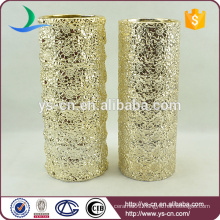 cylinder embossed Modern Gold Ceramic Vase With Gold Plating